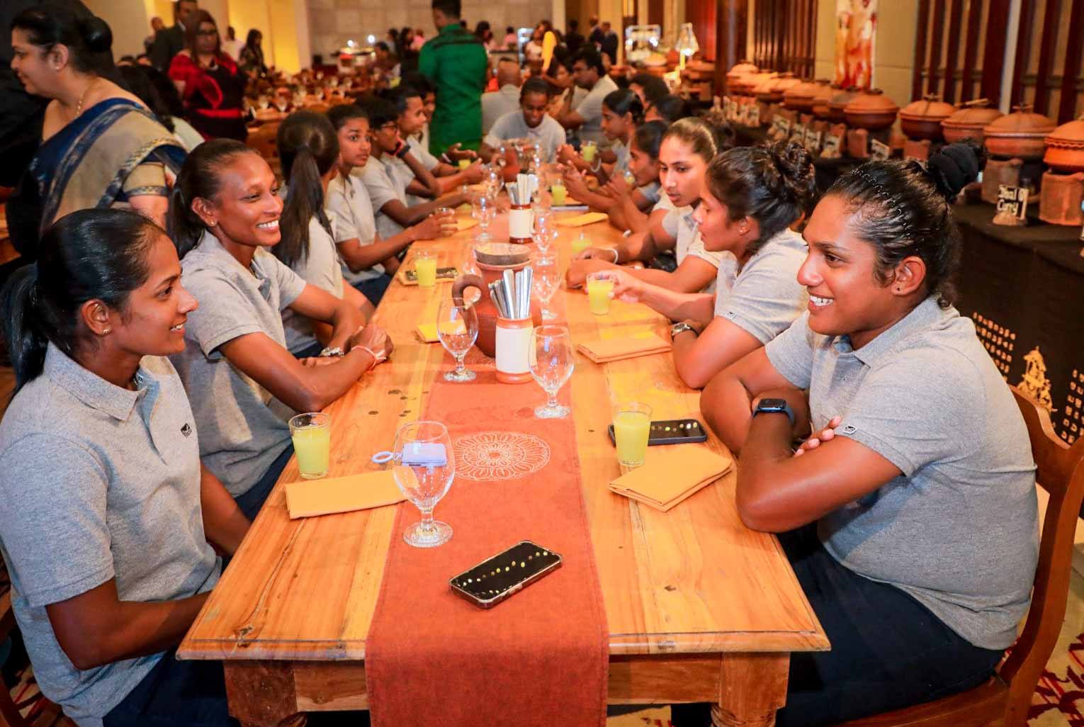 The Sri Lankan team enjoying a light moment